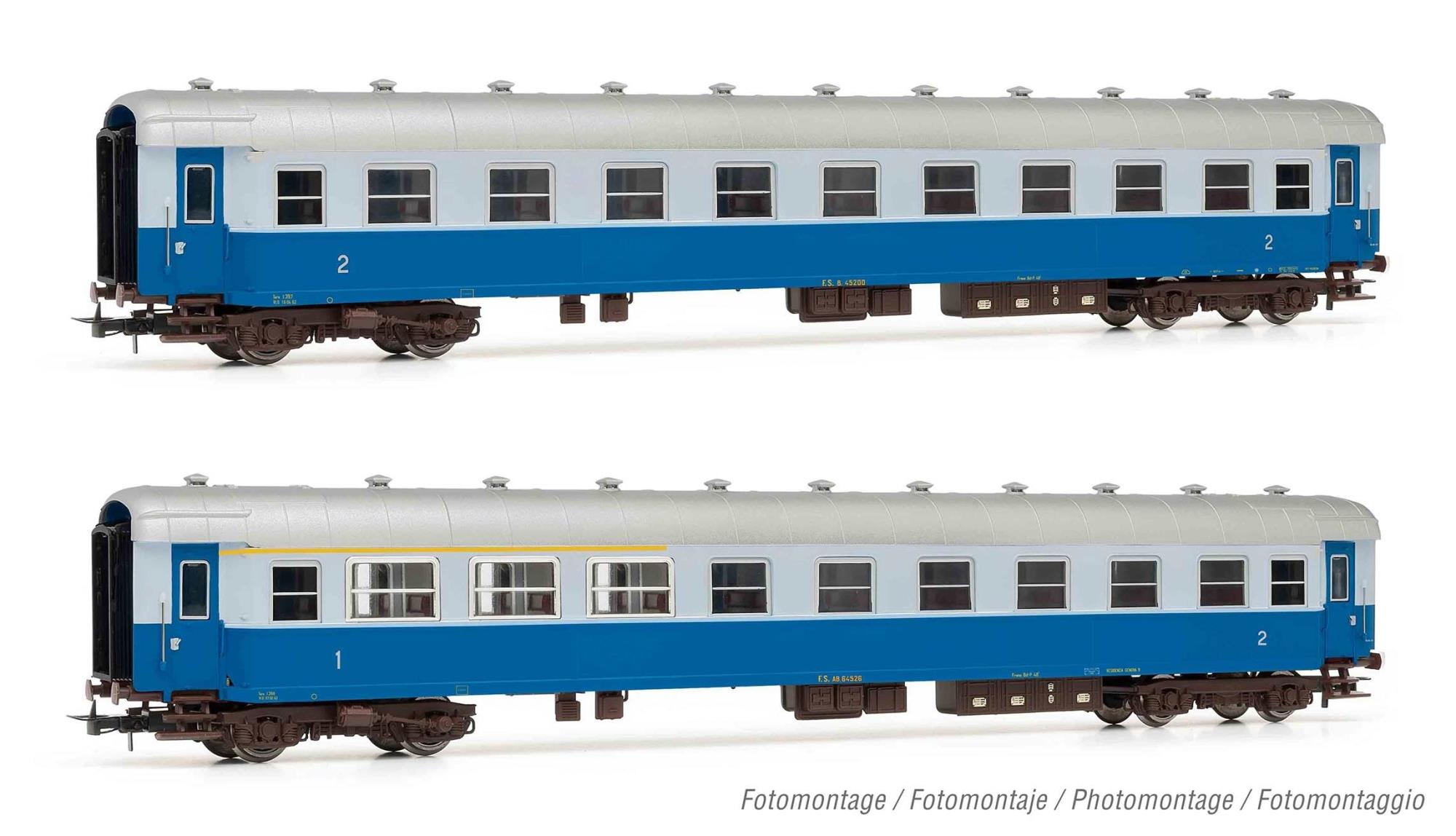 RIVAROSSI HR4290 - FS set due Carrozze tipo 59 una 1°/2° classe, una 2° classe, livrea blu/azzurro, epoca III-IV