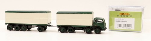 BREKINA 58422 - Fiat 690 Millepiedi autocarro cassonato con rimorchio, colore verde. Brekina Starline Scala H0 1/87